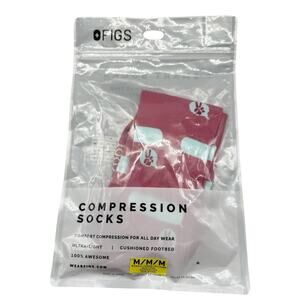 NWT FIGS Compression 100% Awesome Socks Pink Womens Size Medium Peace Out Cancer